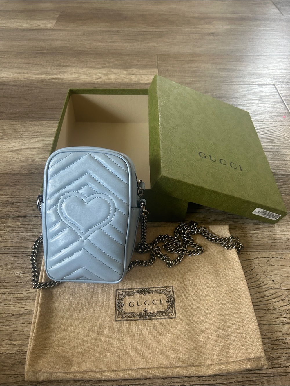 Gucci Light Blue Chevron Mini Marmont Crossbody - Picture 5 of 15